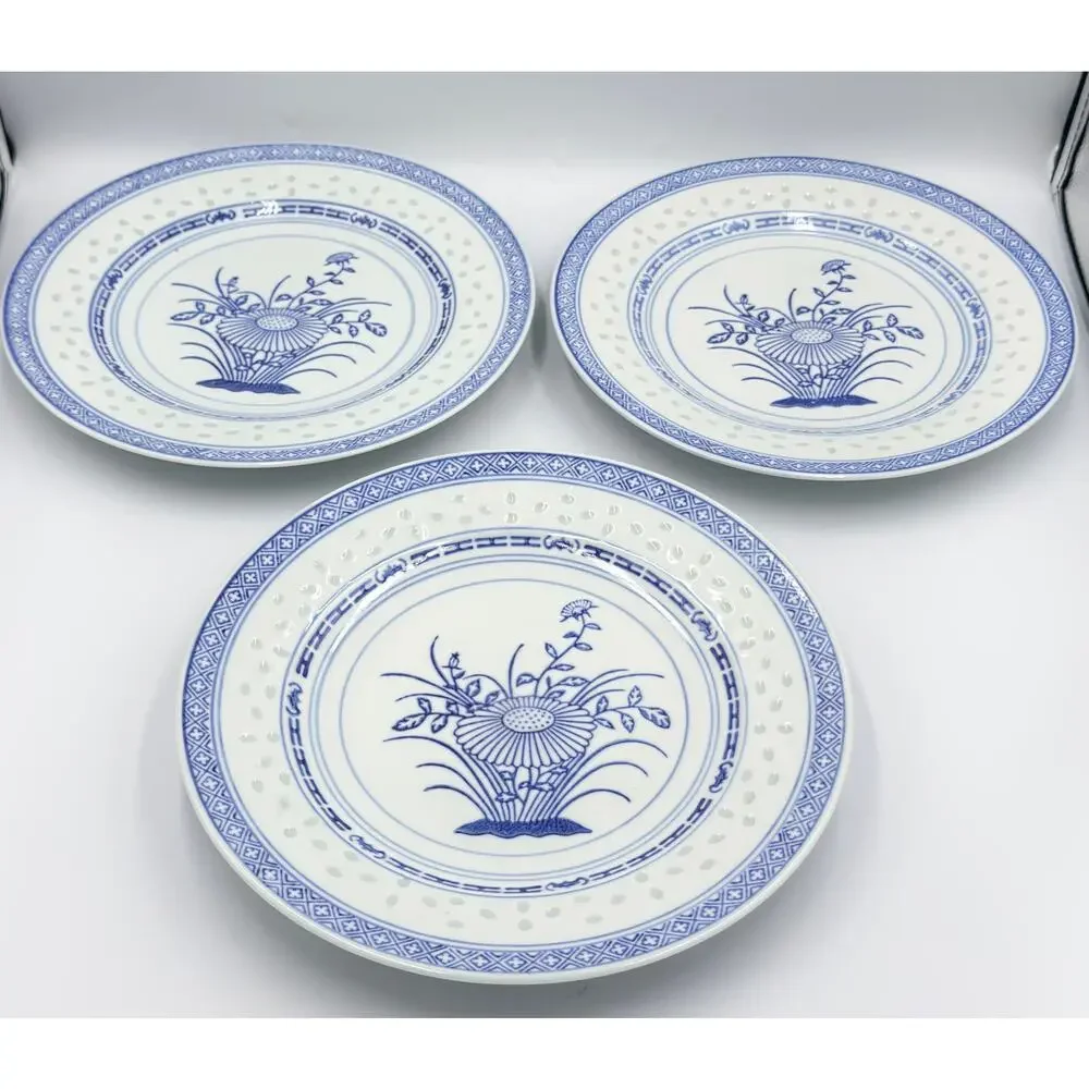 Vintage Jingdezhen Rice Grain Dinner Plates 10